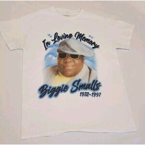 Notorious BIG Mens M T-Shirt White Airbrush In Memory Biggie Smalls Crewneck